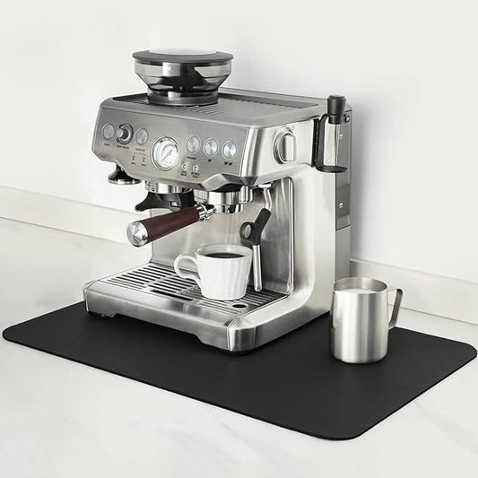 Mimore Coffee Mat - 17x30 Inch Black Countertop Mat - Absorbent, Hides Stains, Rubber Backed - Dish Drying Mat Fits Under Coffee Maker or Espresso Machine (Compatible with Ninja Luxe Cafe) by Mimore