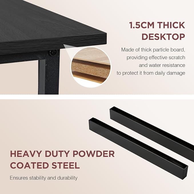 PayLessHere | 39 Inch Computer Desk | Black | Sturdy Office Desk | Metal Frame, Adjustable Feet | Water-Resistant, Scratchproof Surface | Writing Table for Home Office or Study | Pack of 1 - Image 7