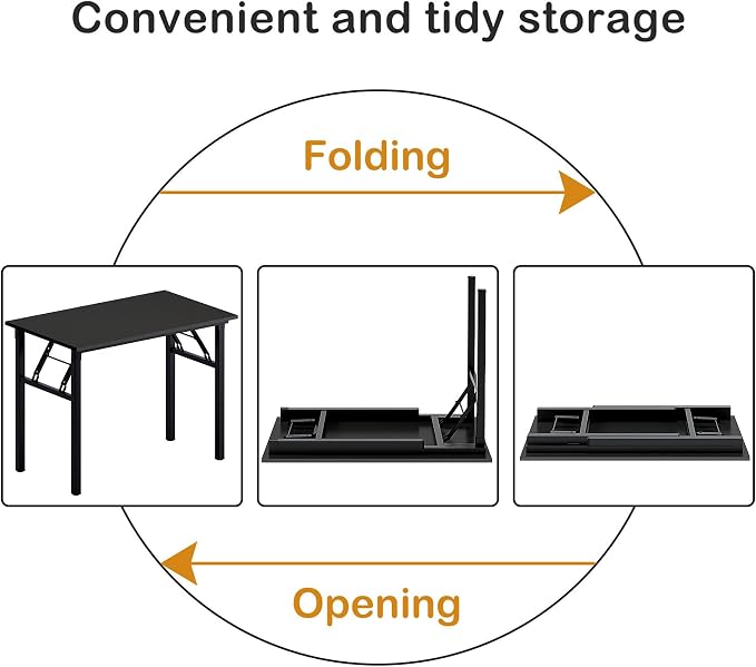 Need Office Computer Desk 39.3 Inch Sturdy Folding Laptop Table Black | Black Frame Writing Gaming Work Table/Foldable Home Office Desk/Sewing Table, No Assembly Required - Image 8