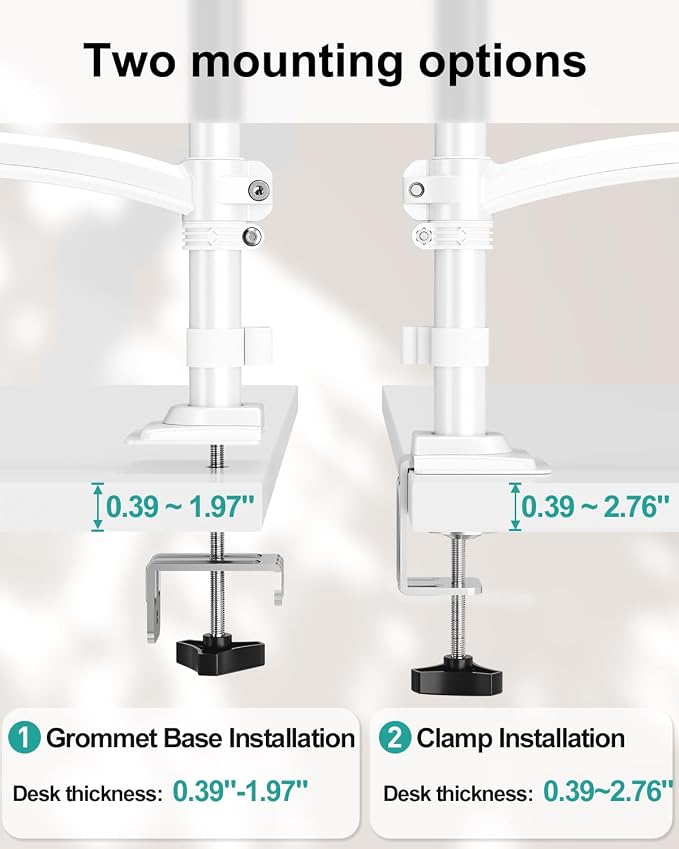 Dual Monitor Stand for 2 Screens up to 32 inch, Vertical Stacked Dual Monitor Mount, Full Motion Adjustable Tall Double Monitor Desk Mount, Each Arm Holds 4.4-22lbs, VESA 75/100mm, White, Freelift - Image 8