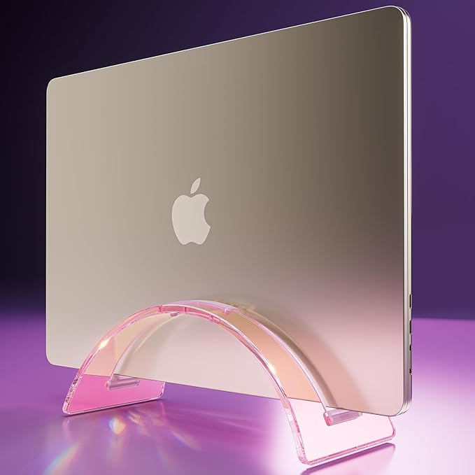 Acrylic Vertical Laptop Stand for Desk,Acrylic Invisible Desktop Notebook Dock,Vertical Laptop Holder Space-Saving Organizer for All MacBook, Surface, Samsung, HP, Dell-Pink… by Enjoynow