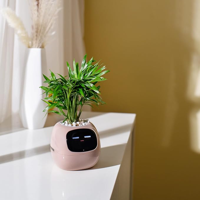 PLANTSIO smart pet Planter Robot Guidance on Plant Care with Emojis, Adorable Plant Companion with Rich Gesture Interaction, Neat Desk Setup Gift (Pink) - Image 2