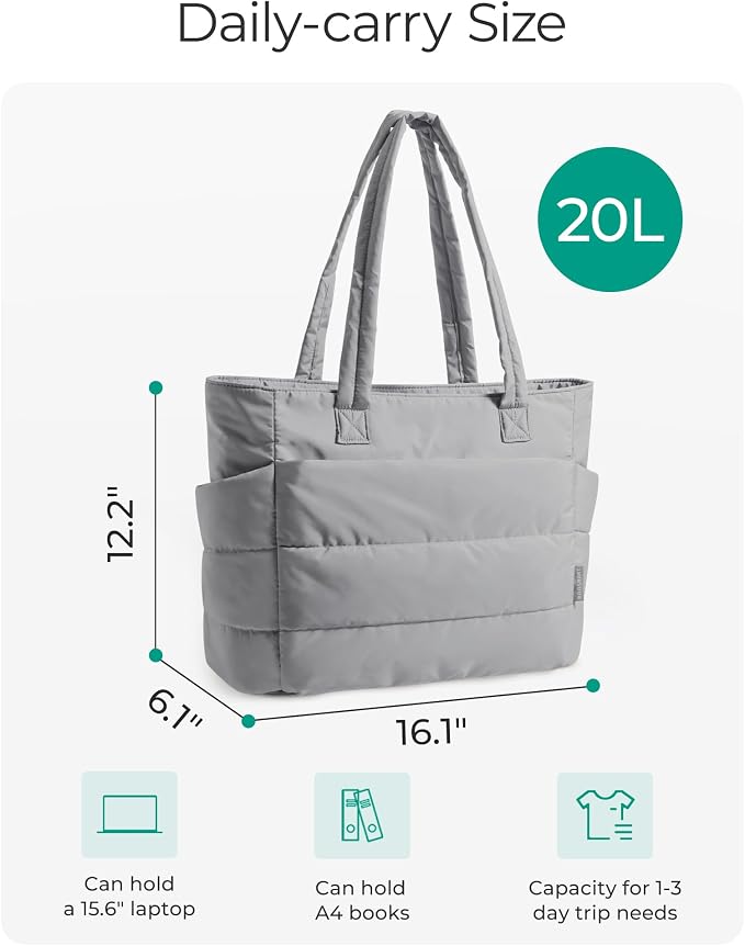 BAGSMART Tote Bag for Women, Lightweight Puffy Tote Bag with Compartments Shoulder Bag Handbag for Travel, Work, Gym | Lightweight - Image 4