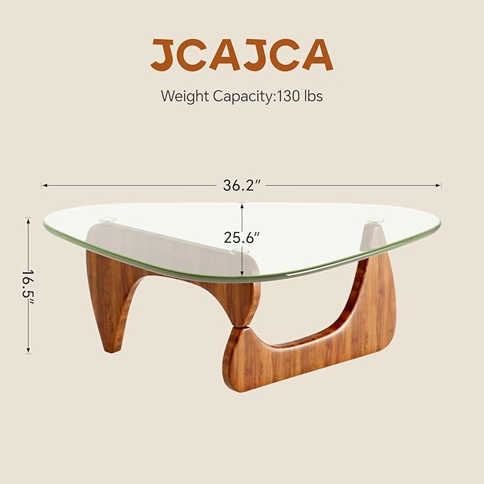 Coffee Table for Living Room Mid Century Modern Center Table with Glass Top and Wood,36 Inch, Transparent/Walnut - Image 2