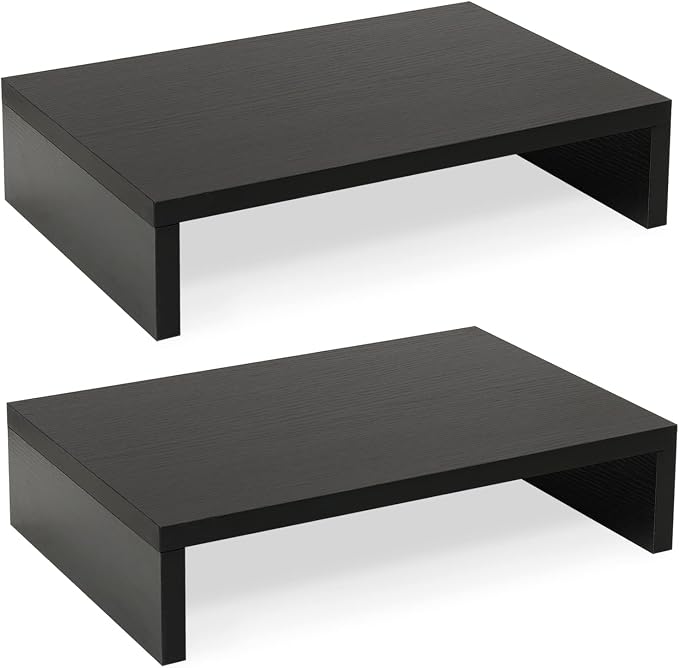 TEAMIX Wood Monitor Stand Riser-2 Pack, 2 Tier Adjustable Monitor Stand Dual Monitor Riser for 2 Monitors/Laptop/PC Black Computer Stand for Desk by TEAMIX
