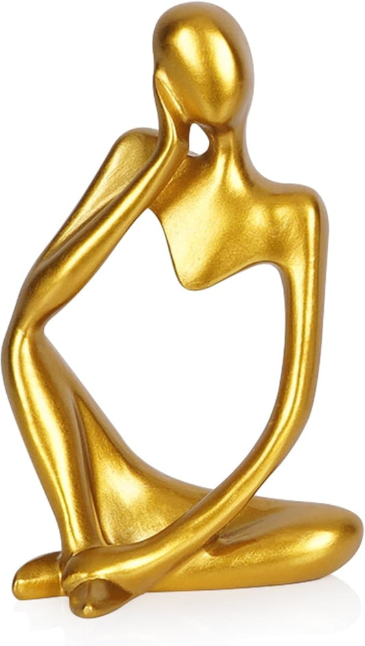 Sandstone Resin Thinker Style Abstract Sculpture Statue Collectible Figurines Home Office Bookshelf Desktop Decor (Small Gold, Left) by Ozzptuu