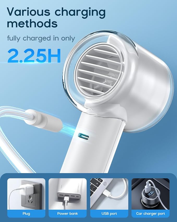 EasyAcc Handheld Turbo Fan, 5 Gear Wind, Battery Operated, Up to 19 Working Hours, 3 IN 1 Hand Fan with Air Turbo Tech Cooling Fan for Outdoor Activities, Travel, Working - Image 6