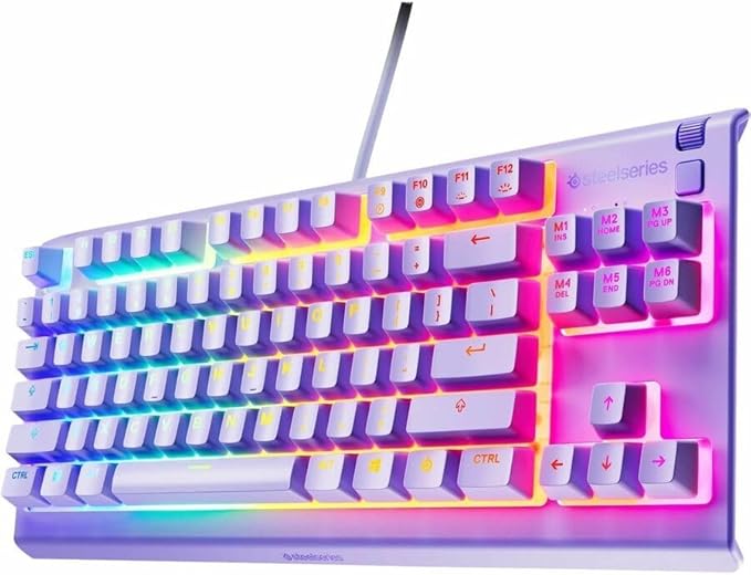 SteelSeries Apex 3 TKL Lavender RGB Gaming Keyboard — Tenkeyless Compact Form Factor — 8-Zone RGB Illumination — Water and Dust Resistant — Whisper-Quiet Gaming Switch - Image 4