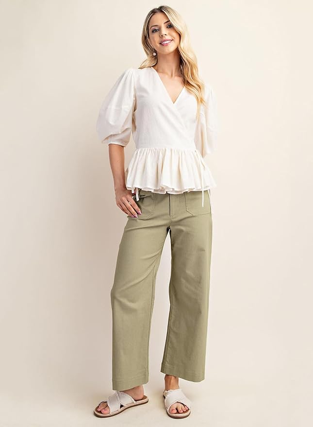 miduo Womens High Waisted Cropped Wide Leg Stretchy Straight Pants Trousers with Pockets - Image 4
