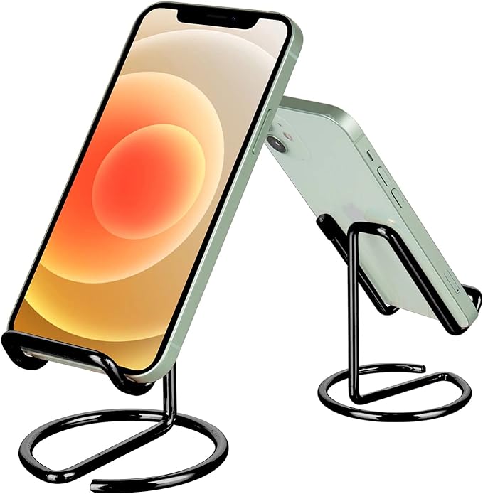 ROPOSY Cell Phone Stand for Desk, Cute Metal Black Cell Phone Stand Holder Desk Accessories, Compatible with All Mobile Phones, iPhone, iPad by ROPOSY