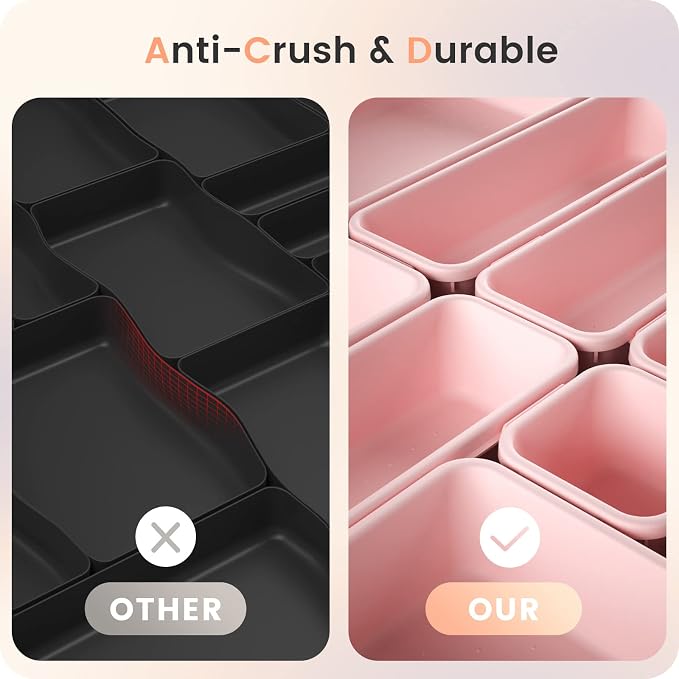 【Military Grade】A-LuGei Drawer Organizer,【】Makeup organizer,【Holds 177 Items】Bathroom Organizers and Storage,Organization and Storage,Desk Drawer Organizer for Vanity【Pink】 - Image 6