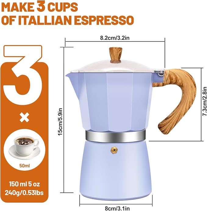 3 Cup Aluminum Espresso Stovetop Moka Pot Express Coffee Maker Percolator Italian Classic Mocha Coffee Machine for Italian and Cuban Cafe Brewing for Home & Camping 150ml 5oz - Image 2