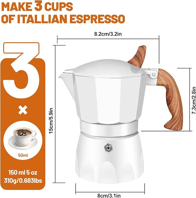 3 Cup Aluminum Espresso Stovetop Moka Pot Express Coffee Maker Percolator Italian Classic Mocha Coffee Machine for Italian and Cuban Cafe Brewing for Home & Camping 150ml 5oz - Image 2