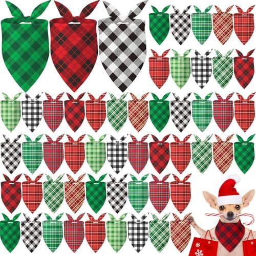 Weewooday 50 Pcs Christmas Red and Green Plaid Dog Bandanas Bulk for Medium by Weewooday