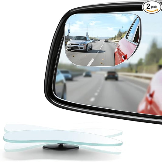 LivTee XLarge Blind Spot Mirror, Rounded Rectangle HD Glass Frameless Convex Rear View Mirrors Exterior Accessories with Wide Angle Adjustable Stick for Car SUV and Trucks, Pack of 2 by LivTee