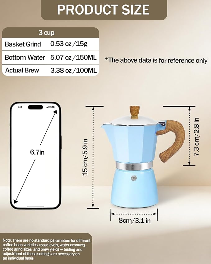 Coffee Maker Stovetop Espresso Maker 3 Cup Aluminum Moka Pot Percolator 5oz 150ml Easy Brewing for Electric Ceramic Stoves Home Camping Italian Cuban Café Classic Sip Sized Blue - Image 2