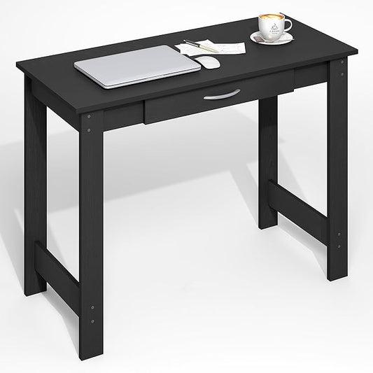 Furinno Jaya Desk, 39.2" Wide Computer Desk with H-Legs, Office Desk with Drawer, Writing Desk, with Drawer, for Home Office, Study Room, Dorm, Darkwood by Furinno-FitsYourSpaceFitsYourBudget
