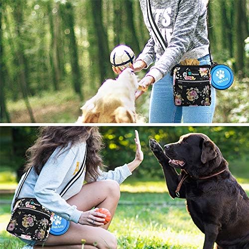 PetAmi Hands Free Dog Treat Pouch for Training and Walking, Floral Black - Image 5