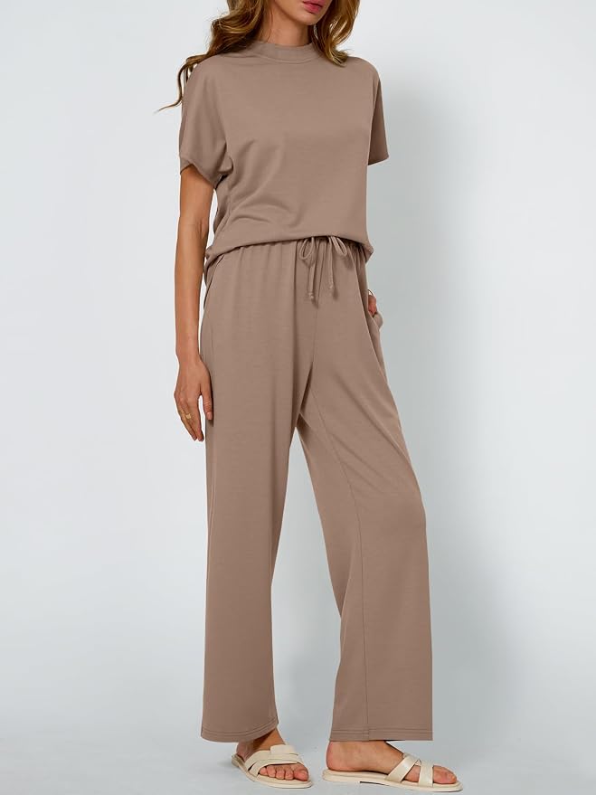 AUTOMET Women's 2 Piece Matching Lounge Sets 2026 Summer Mock Neck Sweatsuits Short Sleeve Loungewear Travel Outfits - Image 3
