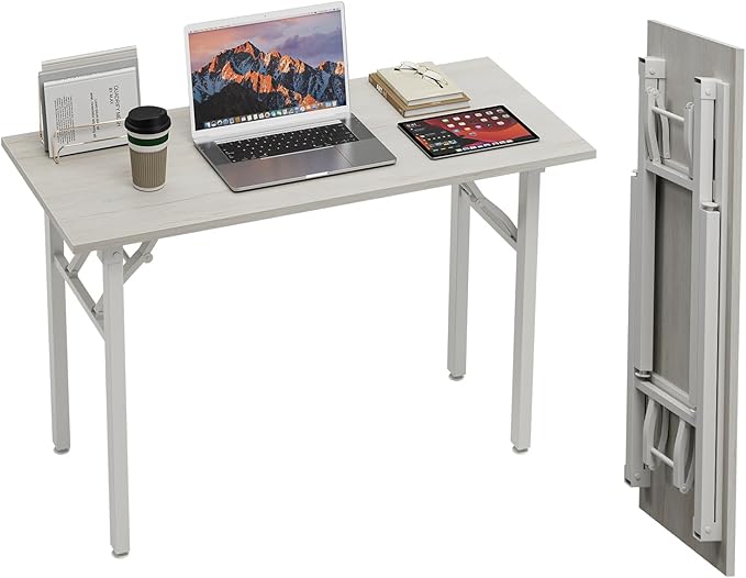 TEMI Small Computer Desk Folding Table - 43.3" Foldable Office Desk, No Assembly, Perfect for Small Spaces in Bedroom, Dorm, or Apartment, Portable Mini Desk or Study Table Compact Design, White Ash by TEMI