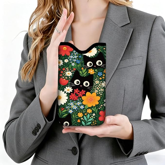 Cat Phone Pouch with Adjustable Strap Neck Lanyard Fits Most Smartphones 7.1 x 3.9 Inch Phone Crossbody Sleeve Black Cat Flower Pattern Neoprene Nylon Cellphone Carrying Case for Women Men - Image 8