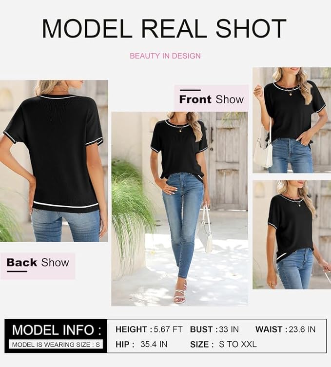 SHEWIN Womens Tops Trendy Short Sleeve Shirts Crewneck Lightweight Knit Sweater Top Business Casual Outfits - Image 5