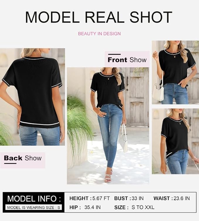 SHEWIN Womens Tops Trendy Short Sleeve Shirts Crewneck Lightweight Knit Sweater Top Business Casual Outfits - Image 5