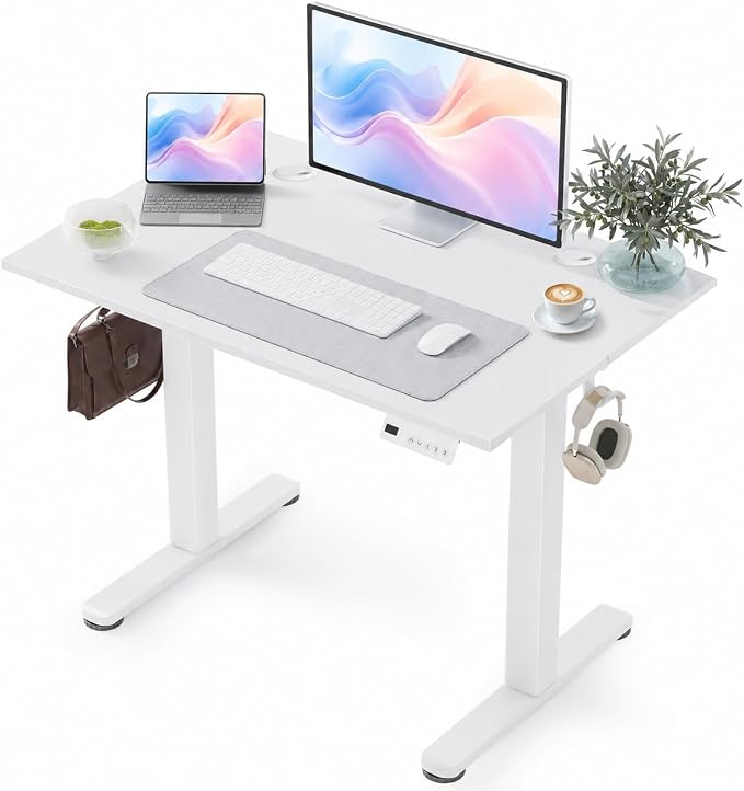 YDN 40 x 24 Inch Warm White Electric Standing Desk | Adjustable Height, Sit Stand, Cable Management, Ergonomic, Home Office by YDN