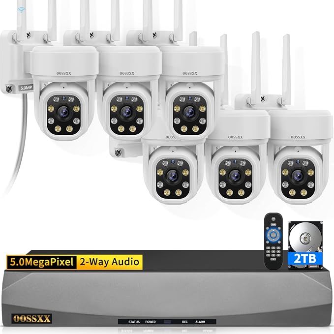 (2026 Update) 5MP PT Wireless Security Camera System with AI Human Tracking, Dual-Band 2.4G&5G WiFi, 130° Wide Angle, 2-Way Audio, No Monthly Fee, Outdoor Home Security Kit by OOSSXX