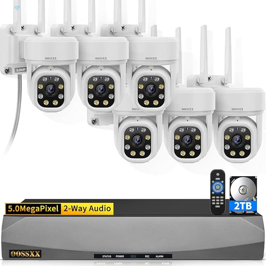 (2026 Update) 5MP PT Wireless Security Camera System with AI Human Tracking, Dual-Band 2.4G&5G WiFi, 130° Wide Angle, 2-Way Audio, No Monthly Fee, Outdoor Home Security Kit by OOSSXX