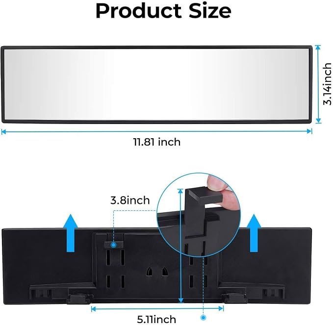 JOYTUTUS Panoramic Rear View Mirror, 12 Inch Wide Angle Clip On Mirror, Universal Car Interior Accessories, Convex Interior Mirror Reduces Blind Spot, Clear Vision Fits Car SUV Trucks - Image 4