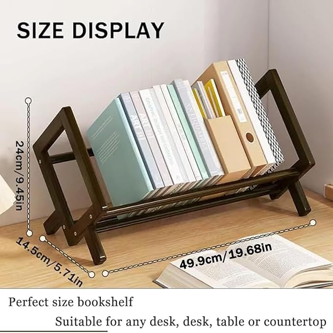 Wood Tilting Bookcase in Living Room/Home/Office, Desktop Book Shelf Organizer Bookshelves Storage Rack for CDs/Magazine/Books Display (Coffee, 19.68"-L) - Image 2