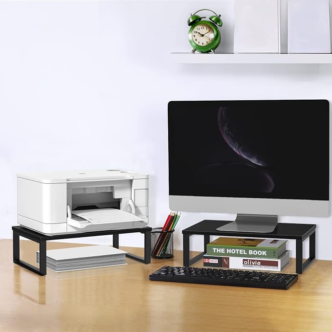 Monitor Riser 2 pack Monitor Stand for Desk Wood, Black | Laptop Stand Riser Wood, Computer Stand for Desk Shelf, for Office Laptop, Desktop Organizers, Easy Installation - Image 3