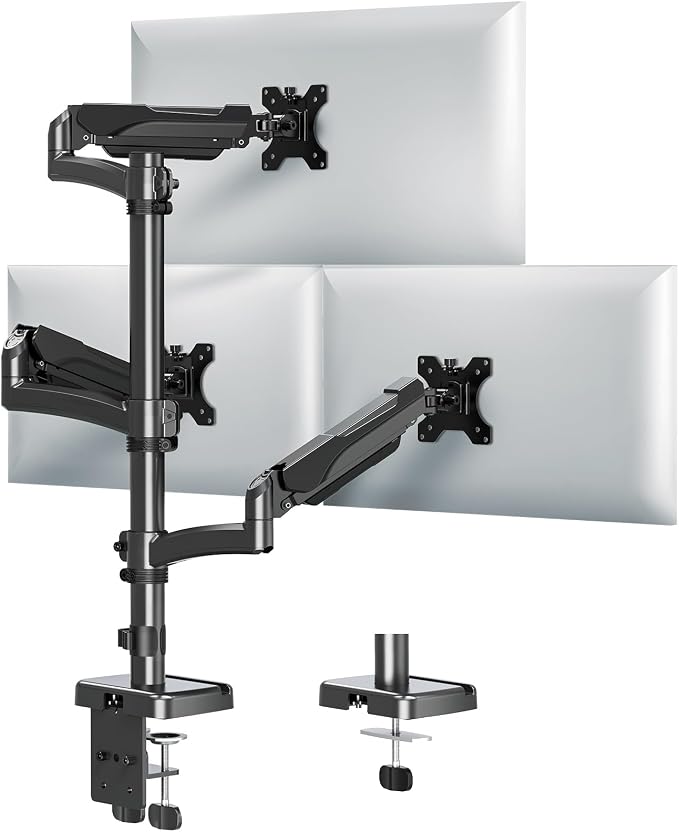 MOUNTUP Triple Monitor Mount Fits Max 32 Inch Screen, Holds 4.4-17.6lbs, 3 Monitors Desk Mount, Triple Monitor Stand for Desk, Adjutable Arm with Clamp/Grommet Base, for Home Office, 75x75/100x100 by MOUNTUP