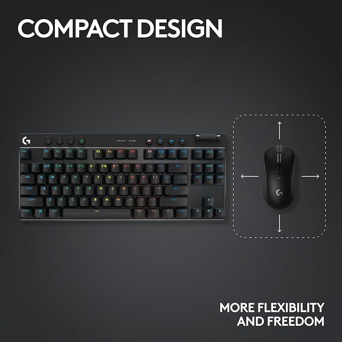 Logitech G PRO X TKL Lightspeed Wireless Gaming Keyboard (Linear) - Black | Lightspeed wireless, Ultra-Portable Tenkeyless Design, LIGHTSYNC RGB, PBT keycaps, Linear Switches - Image 7