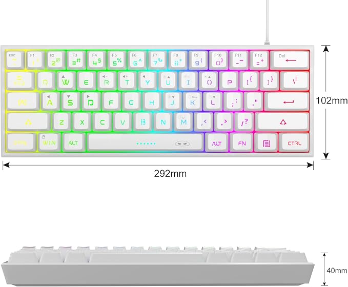MageGee Mini 60% Gaming Keyboard, Upgrade RGB Backlit 61 Key Ultra-Compact Keyboard, TS91 Ergonomic Waterproof Mechanical Feeling Office Computer Keyboard for PC, MAC, PS4, Xbox ONE Gamer(White) - Image 6
