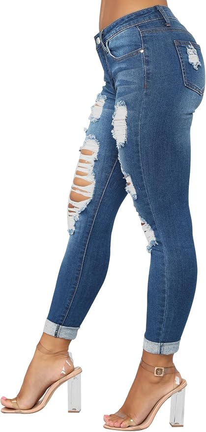 KUNMI Women's Skinny Ripped Trendy Jeans Distressed Stretchy Denim Pants - Image 3