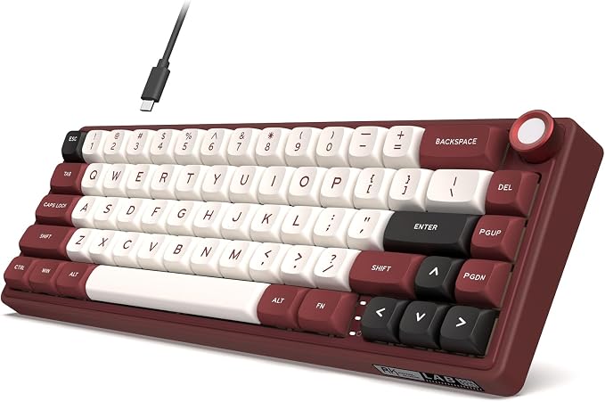 RK ROYAL KLUDGE R65 Wired Mechanical Keyboard with Volume Knob, 60% Percent RGB Backlit Gaming Keyboard Gasket Mount with PBT Keycaps, MDA Profile, QMK/VIA, 66 Keys Hot Swappable Light Switch, Red by RKROYALKLUDGE