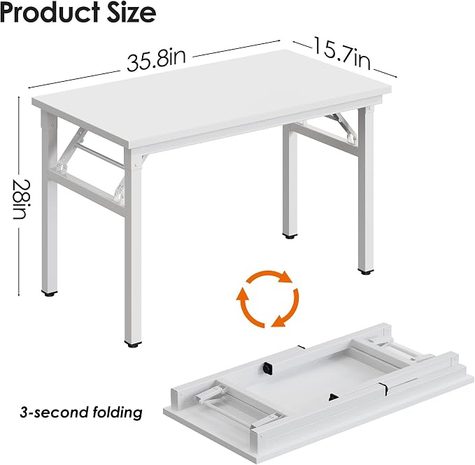 Need Office Computer Desk 35.8 Inch Sturdy Folding Laptop Table White | White Frame Writing Gaming Work Table/Foldable Home Office Desk/Sewing Table, No Assembly Required - Image 3