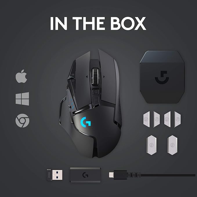 Logitech G502 Lightspeed Wireless Gaming Mouse - Black | RGB, Adjustable Weights, 11 Programmable Buttons, POWERPLAY Compatible, On-Board Memory, for PC/Mac - Image 9