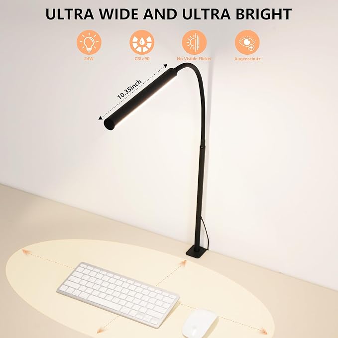 LED Desk Lamp for Office Home, Adjustable Flexible Eye-Caring Desk Light with,5 Modes 10 Brightness Adjustment, USB Adapter Desk Lamp with Clamp-MINI-B - Image 4