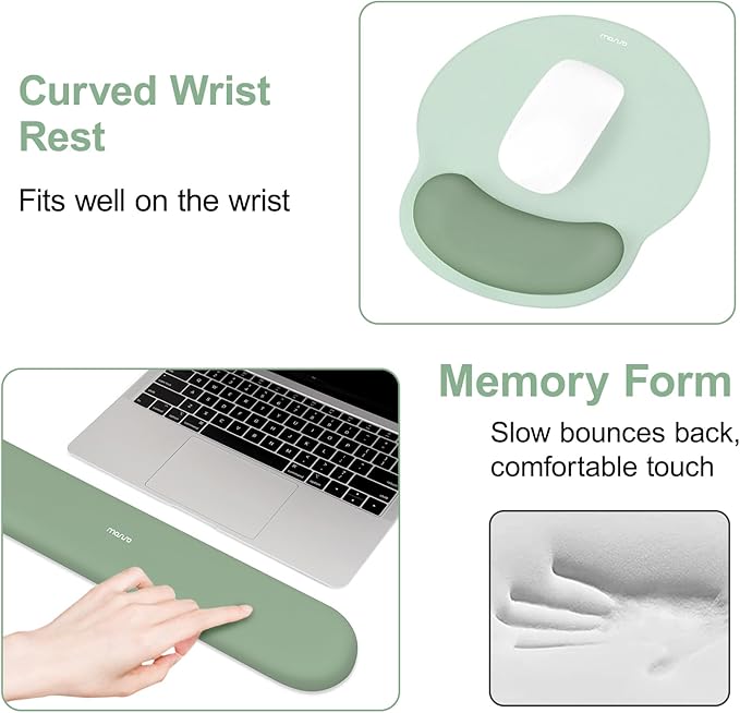 MOSISO Wrist Rest Support for Mouse Pad&Keyboard Set, Antique Green | Circle Curved Ergonomic Mousepad Non-Slip Base Home/Office Pain Relief&Easy Typing Pad with Soft Cloth&Silicone Lining - Image 4