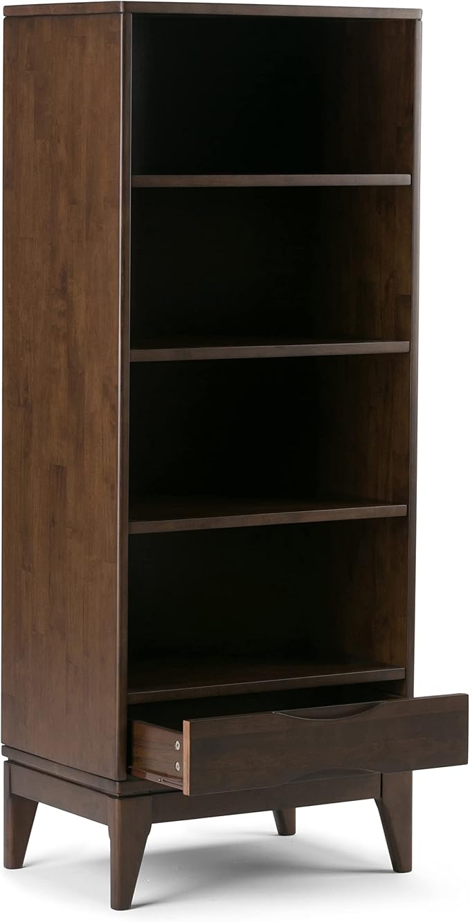 SIMPLIHOME Harper Desk and Bookcase Bundle - 60 inch Wide Solid Wood Mid Century Modern Desk with Drawers and 24 inch Wide 4-Shelf Bookcase in Walnut Brown, Home Office Furniture (Set of 2) - Image 8
