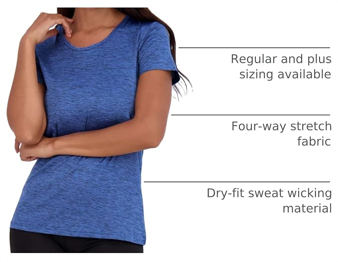 5 Pack Women's Dry Fit Short Sleeve Athletic Gym Workout Running Tops | Available in Plus Size, Exercise, Sports, Fitness, Quick Dry, Cooling, Moisture Wicking, Loose Basic Tees, Yoga, Pilates - Image 4
