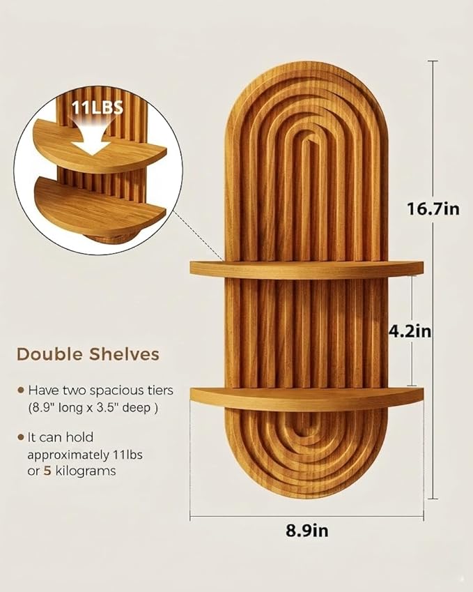 Bamworld Boho Wall Decor Brown Plant Wall Shelf, Mid Century Modern Decor Hanging Plant Shelf, 2-Tier Wooden Floating Shelves for Home, Bathroom Bedroom Living Room, Office Planter Decoration 2 pcs - Image 2
