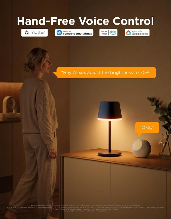 Govee Smart Cordless Table Lamp Classic (No Adapter), RGBIC Desk Lamp | Rechargeable Table Lamp for Bedroom, Living Room, Portable Lamp Works with Matter, Bedside Lamp with 72 Scenes Modes, 500lm - Image 7