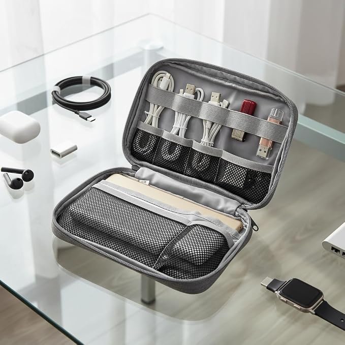 GOX Cable Organizer Pouch – Case for Chargers and Cords, Cord Organizer Travel Black, Small Cable Organizer Bag for Earbuds & Tech Accessories(Grey-Large) - Image 4