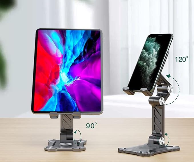 Phone Stand for Desk. Foldable Desktop Mobile Phone Stand with Angle Height Adjustable, Portable Office Cell Phone Holder, Cradle, Dock. Fits All 4.7-13in iPhone/Smartphone/iPad/Tablet. - Image 5