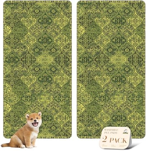 nunubaby Washable Pee Pads for Dogs, Stylish, Non-Slip and Leak-Proof Pee Pads. Reusable Potty Pads for Dogs for Crates and Floors.(Green/Multi,36" x72" ) by Nunubaby