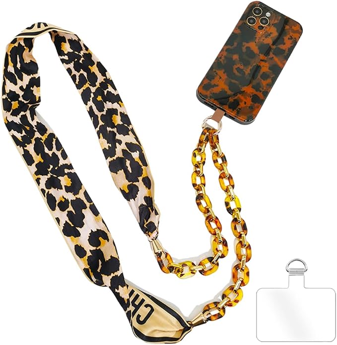 Phone Crossbody Chain Cell Phone Lanyard,Universal Leather+Metal Shouder Strap with Phone Tether Patches (S) by Turkalla